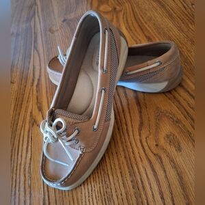 Women's Tan Boat ShoesSperry Top Slider Light Tan Beige Loafers Slip  Lace Wom